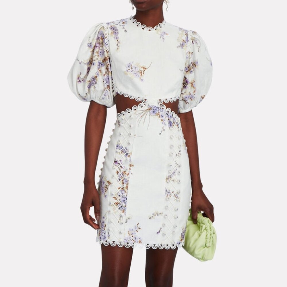 Zimmermann White and Purple Floral Mini Dress